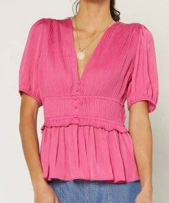 She She Boutique NEW ARRIVALS Pleated Blouse - Fuchsia OR Off White
