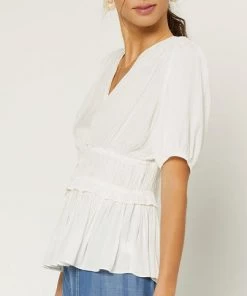 She She Boutique NEW ARRIVALS Pleated Blouse - Fuchsia OR Off White