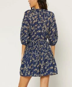 She She Boutique CLOTHING Floral Split Neck Dress - Navy