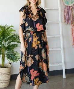 She She Boutique CLOTHING Satin Midi Dress - Black