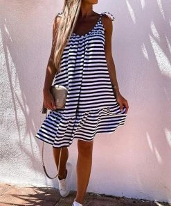 She She Boutique Striped Slip Dress - Navy/White CLOTHING