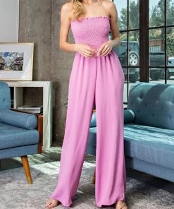 She She Boutique Smocked Top Jumpsuit - Bubble Pink