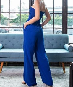 She She Boutique CLOTHING Smocked Top Jumpsuit - Royal Blue OR Black