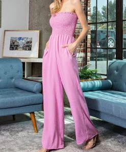 She She Boutique Smocked Top Jumpsuit - Bubble Pink