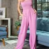 She She Boutique Smocked Top Jumpsuit - Bubble Pink