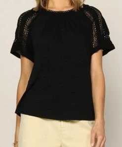 She She Boutique CLOTHING Lace Trim Top - White, Black OR Powder Yellow