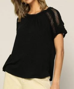 She She Boutique CLOTHING Lace Trim Top - White, Black OR Powder Yellow
