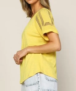 She She Boutique CLOTHING Lace Trim Top - White, Black OR Powder Yellow