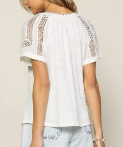 She She Boutique CLOTHING Lace Trim Top - White, Black OR Powder Yellow
