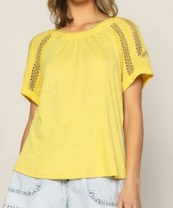 She She Boutique CLOTHING Lace Trim Top - White, Black OR Powder Yellow