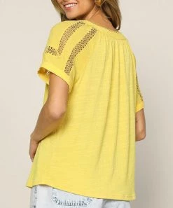 She She Boutique CLOTHING Lace Trim Top - White, Black OR Powder Yellow