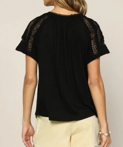She She Boutique CLOTHING Lace Trim Top - White, Black OR Powder Yellow