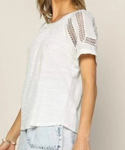 She She Boutique CLOTHING Lace Trim Top - White, Black OR Powder Yellow