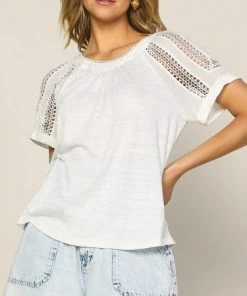She She Boutique CLOTHING Lace Trim Top - White, Black OR Powder Yellow
