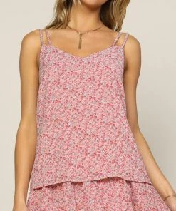 She She Boutique CLOTHING Floral Cami Top - Red