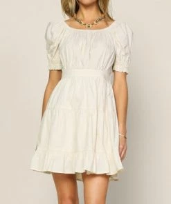 She She Boutique Puff Sleeve Dress - Cream CLOTHING