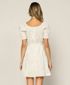 She She Boutique Puff Sleeve Dress - Cream CLOTHING