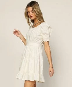 She She Boutique Puff Sleeve Dress - Cream CLOTHING