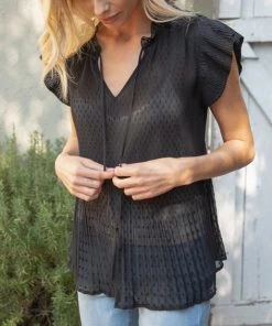 She She Boutique McKinley Textured Blouse - Ivory OR Black CLOTHING