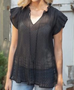 She She Boutique McKinley Textured Blouse - Ivory OR Black CLOTHING