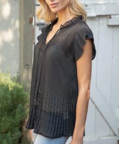 She She Boutique McKinley Textured Blouse - Ivory OR Black CLOTHING