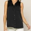 She She Boutique Satin Sleeveless Top - Black CLOTHING