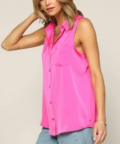 She She Boutique CLOTHING Satin Sleeveless Top - Hot Fuchsia