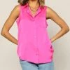 She She Boutique CLOTHING Satin Sleeveless Top - Hot Fuchsia