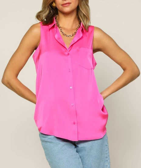 She She Boutique CLOTHING Satin Sleeveless Top - Hot Fuchsia 3 She She Boutique CLOTHING Satin Sleeveless Top - Hot Fuchsia