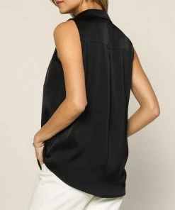 She She Boutique Satin Sleeveless Top - Black CLOTHING