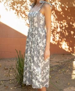 She She Boutique CLOTHING Aitana Stripe Floral Dress - Cream 9 She She Boutique CLOTHING Aitana Stripe Floral Dress - Cream