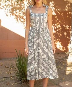 She She Boutique CLOTHING Aitana Stripe Floral Dress - Cream 8 She She Boutique CLOTHING Aitana Stripe Floral Dress - Cream