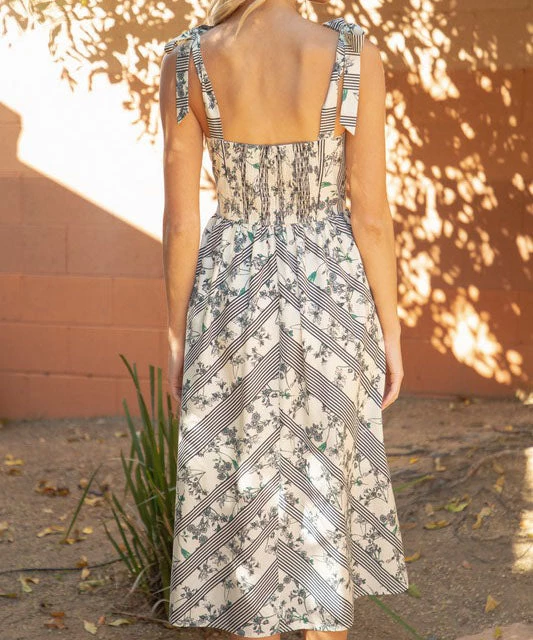 She She Boutique CLOTHING Aitana Stripe Floral Dress - Cream 4 She She Boutique CLOTHING Aitana Stripe Floral Dress - Cream