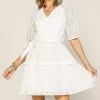 She She Boutique Eyelet Dress With Waist Tie - White CLOTHING 2 She She Boutique Eyelet Dress With Waist Tie - White CLOTHING