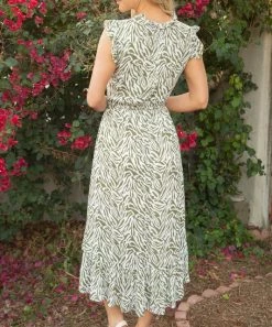 She She Boutique Zebra Print Midi Derss - Green CLOTHING