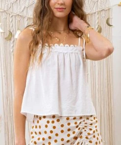 She She Boutique Sleeveless Top With Lace Detail - White OR Orange