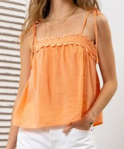 She She Boutique Sleeveless Top With Lace Detail - White OR Orange