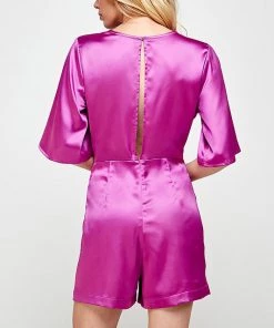 She She Boutique CLOTHING Satin Romper - Magenta