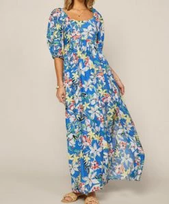 She She Boutique Floral Maxi Dress - Blue/White CLOTHING