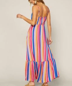 She She Boutique Striped Dress - Pink Blue Orange CLOTHING