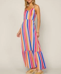 She She Boutique Striped Dress - Pink Blue Orange CLOTHING
