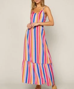 She She Boutique Striped Dress - Pink Blue Orange CLOTHING