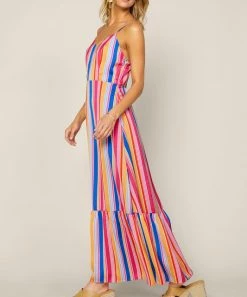 She She Boutique Striped Dress - Pink Blue Orange CLOTHING