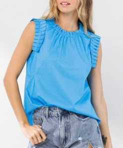 She She Boutique CLOTHING Ruffle Sleeve Top - Aqua