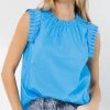 She She Boutique CLOTHING Ruffle Sleeve Top - Aqua