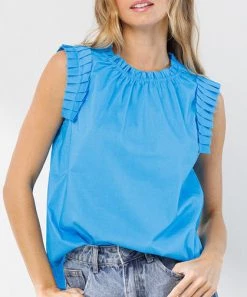 She She Boutique CLOTHING Ruffle Sleeve Top - Aqua