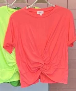 She She Boutique Twisted Front Knot Top - Pink Neon, Yellow OR Green CLOTHING