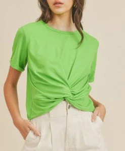 She She Boutique Twisted Front Knot Top - Pink Neon, Yellow OR Green CLOTHING