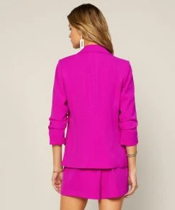 She She Boutique Shirred Sleeve Blazer - Violet Magenta CLOTHING 7 She She Boutique Shirred Sleeve Blazer - Violet Magenta CLOTHING
