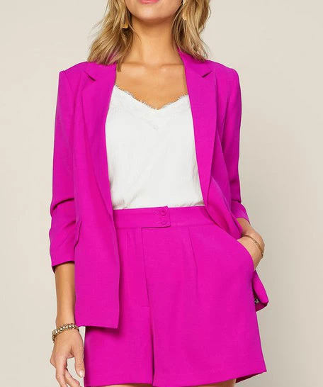 She She Boutique Shirred Sleeve Blazer - Violet Magenta CLOTHING 3 She She Boutique Shirred Sleeve Blazer - Violet Magenta CLOTHING